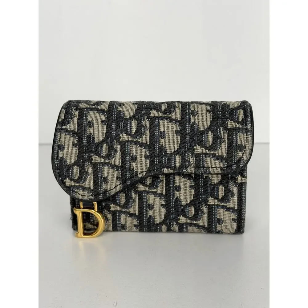 Christian Dior Saddle 5 Gusset Compact Wallet in Blue Oblique Canvas 2023
